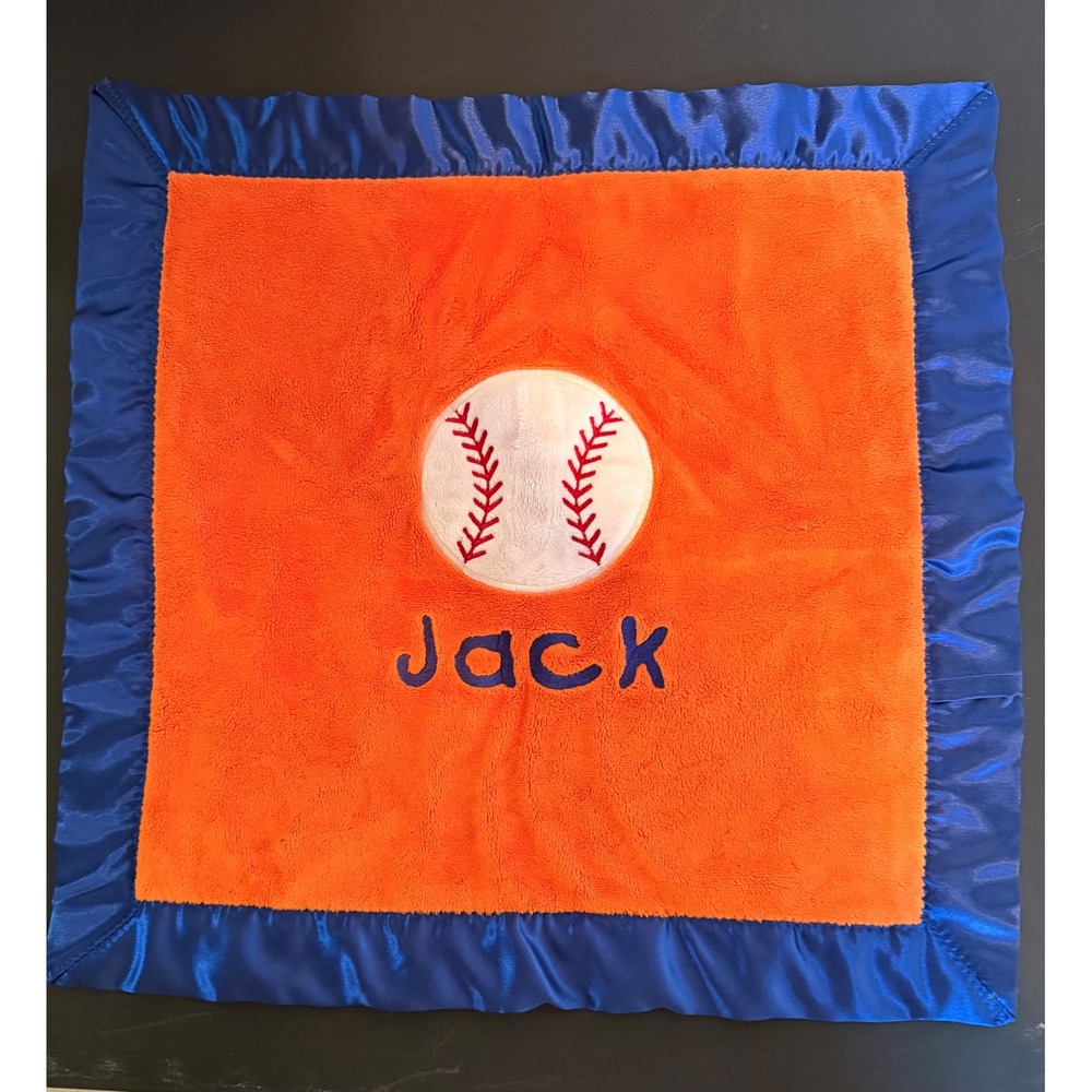 New York Mets Baby Security Blanket Jack Personalized‎ Baseball Lovey Satin Trim